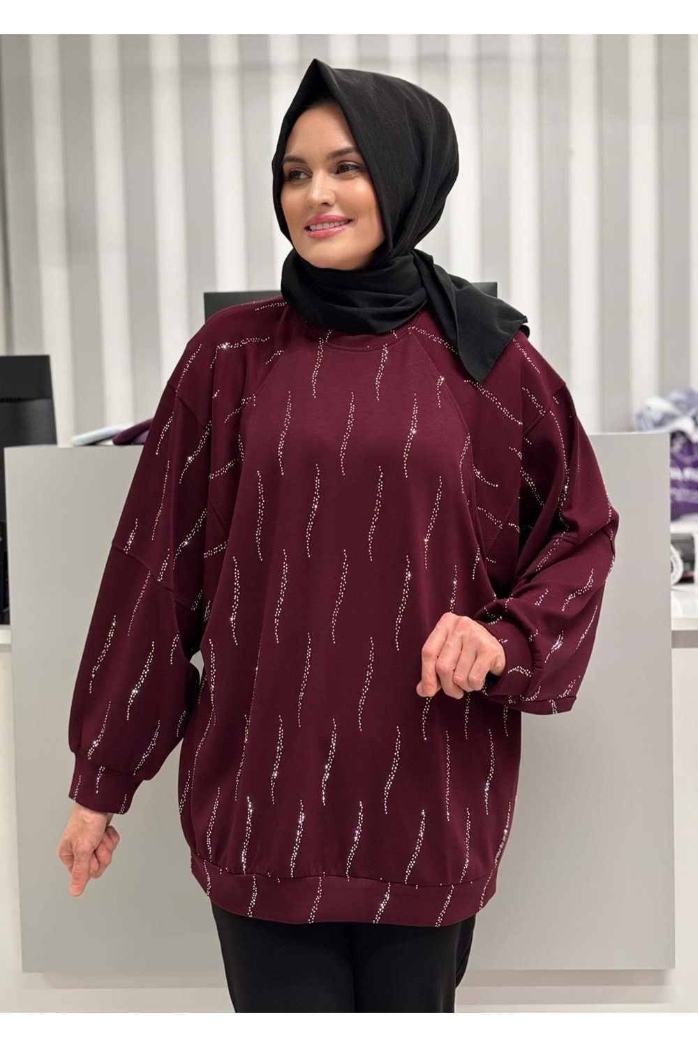 Pullu Oyşo İncili Tunik 1054 - Bordo - L-XL - AZRA07101-57026