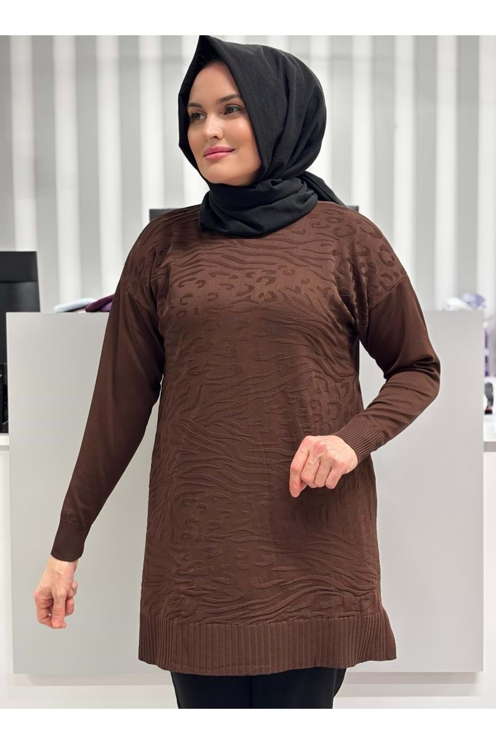 Leopar Desen Merserize Tunik 3274 - Acı Kahve - TEK BEDEN - AZRA07114-56979