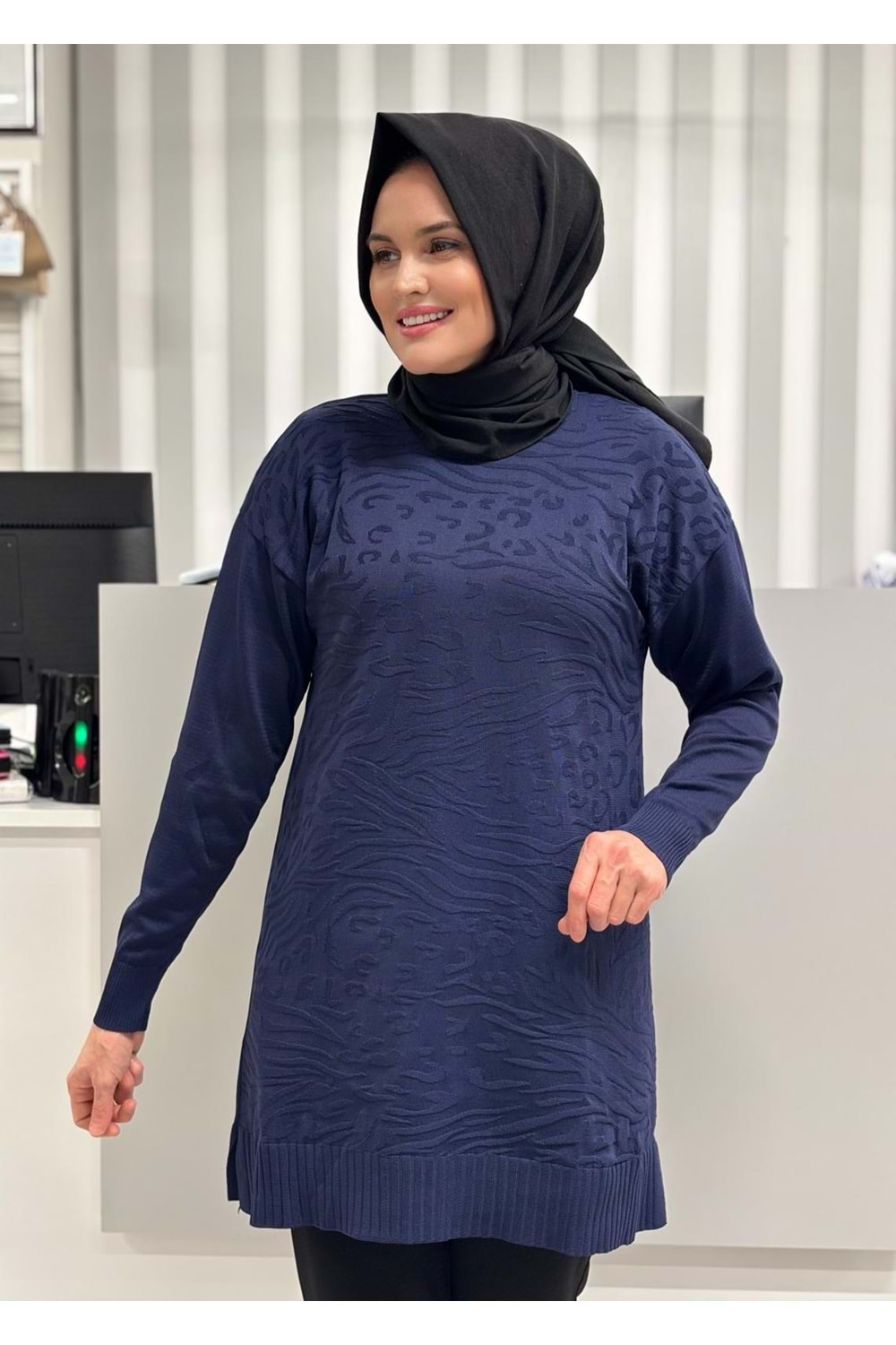 Leopar Desen Merserize Tunik 3274 - Lacivert - TEK BEDEN - AZRA07114-56982