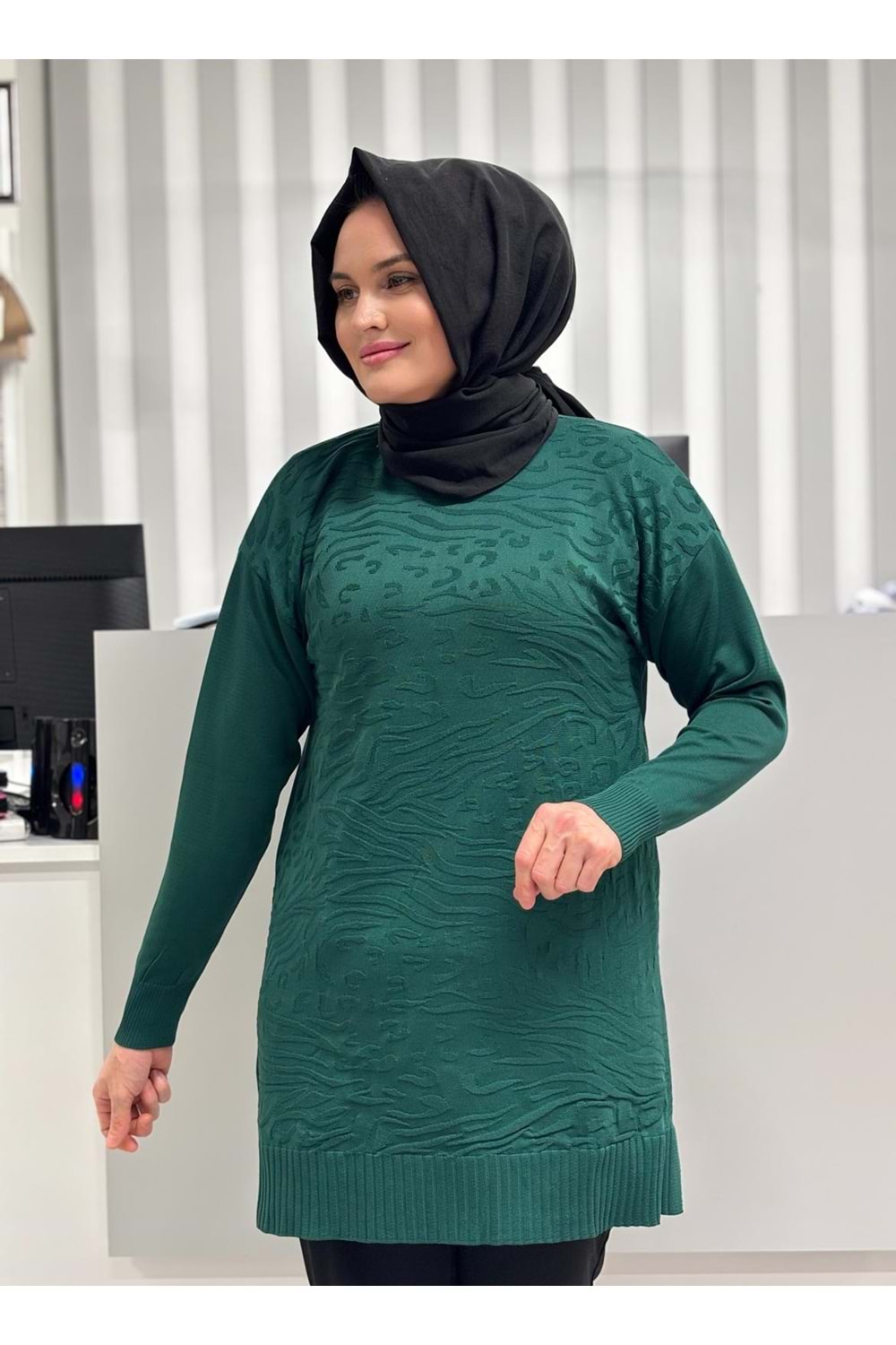 Leopar Desen Merserize Tunik 3274 - Zümrüt Yeşili - TEK BEDEN - AZRA07114-56987