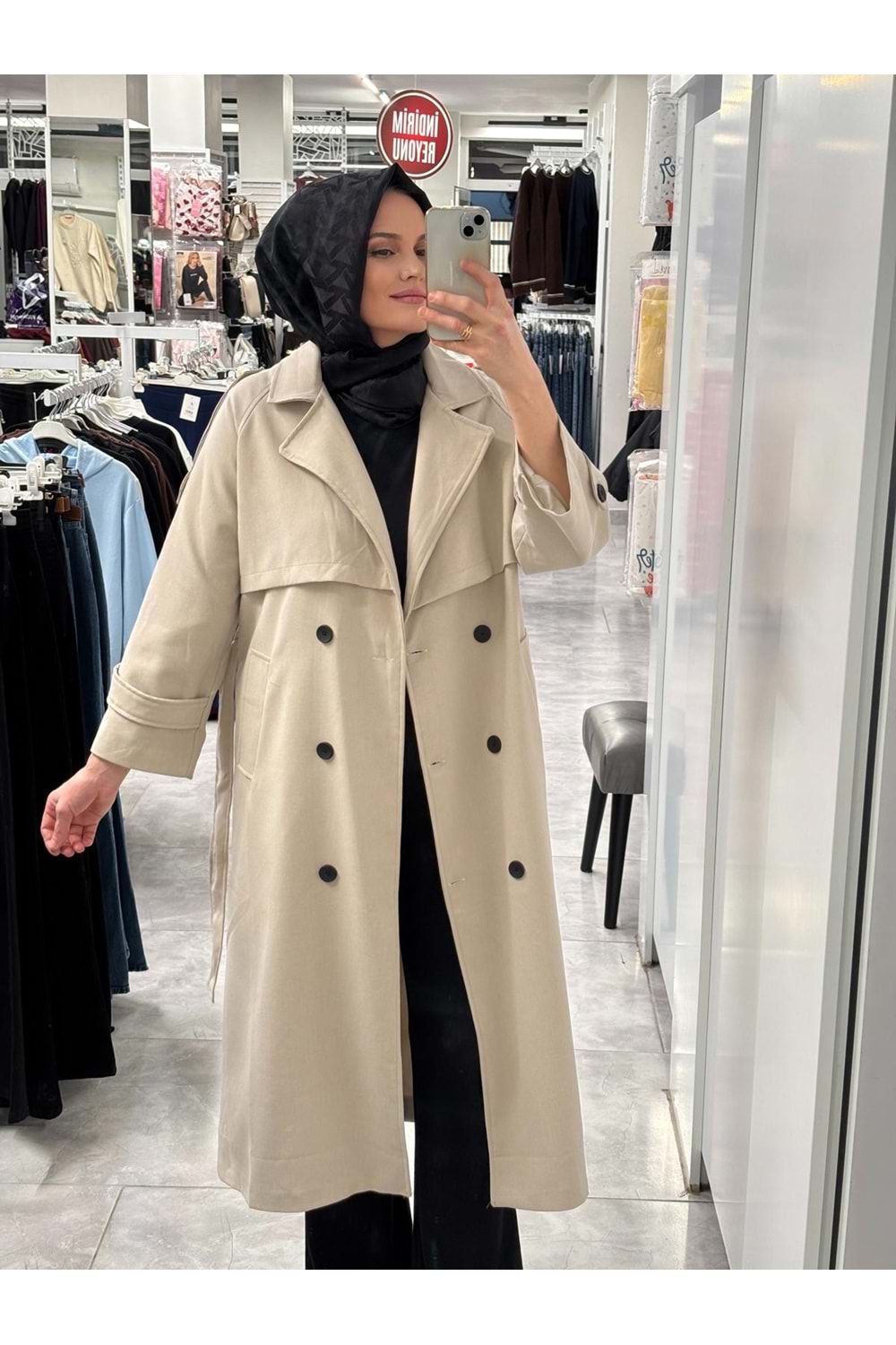 Salaş Trençkot 7589 - Bej - TEK BEDEN - AZRA07115-56989