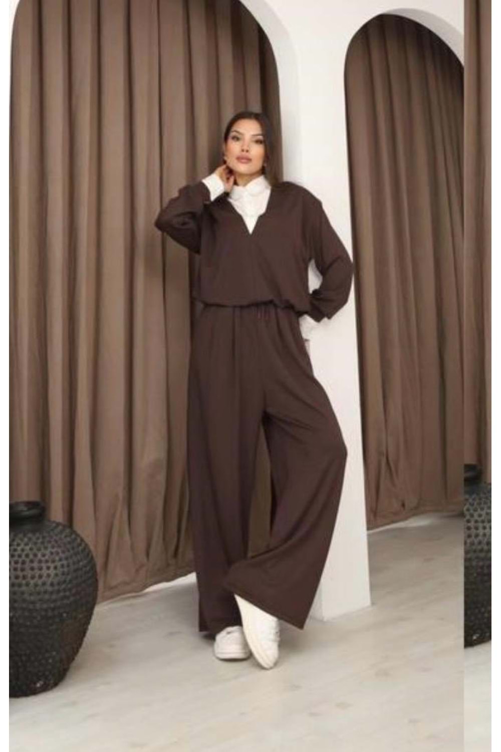 Gömlek Tulum Detaylı Oysho Takım 26233 - Acı Kahve - M - AZRA07145-57159