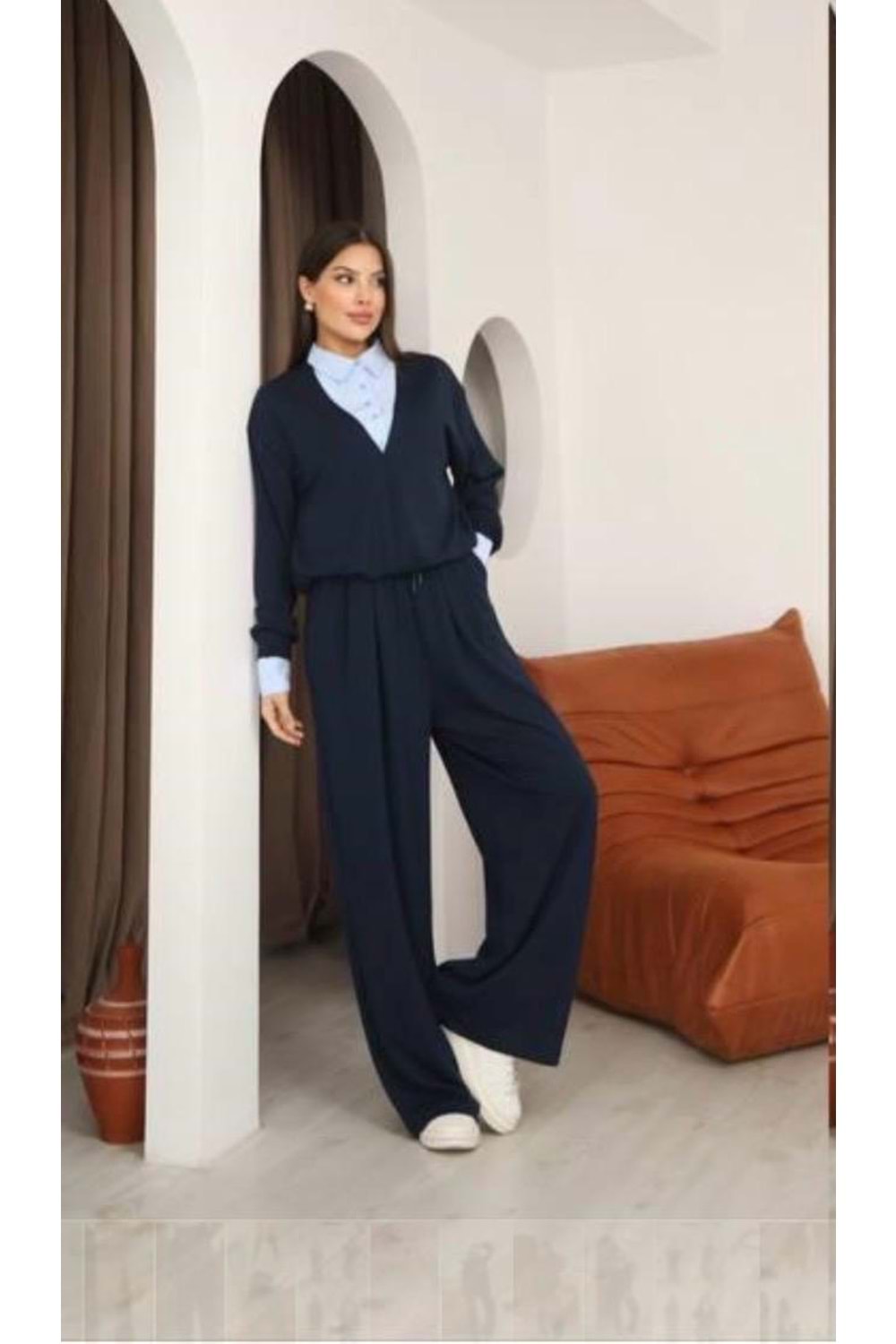 Gömlek Tulum Detaylı Oysho Takım 26233 - Lacivert - XL - AZRA07145-57165