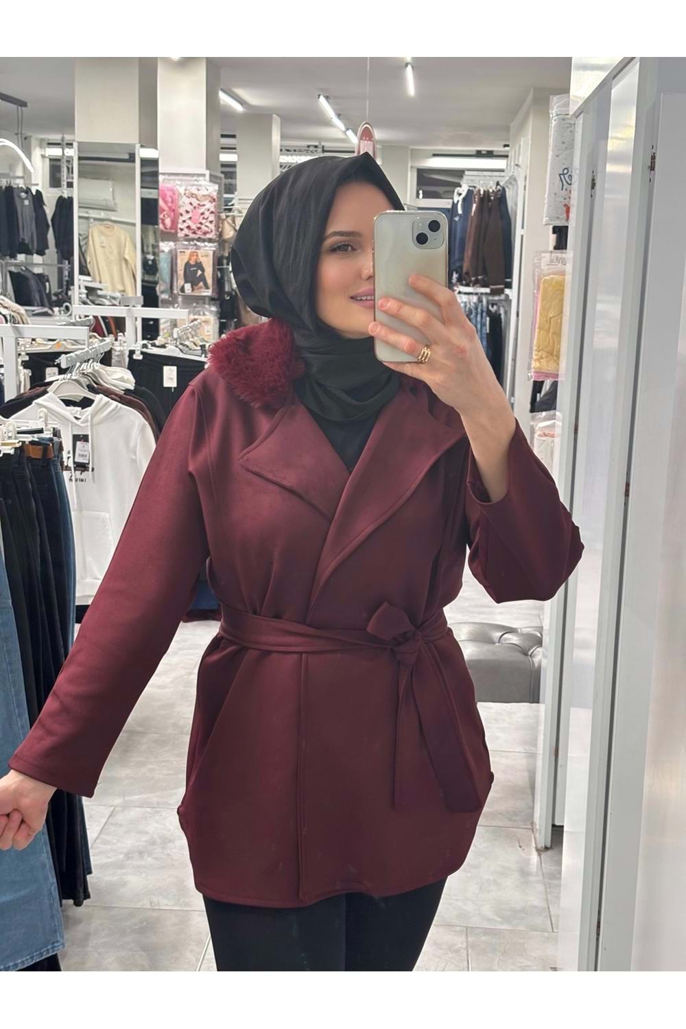 Yakası Kürklü Ceket 1094 - Bordo - L-XL - AZRA07218-57569