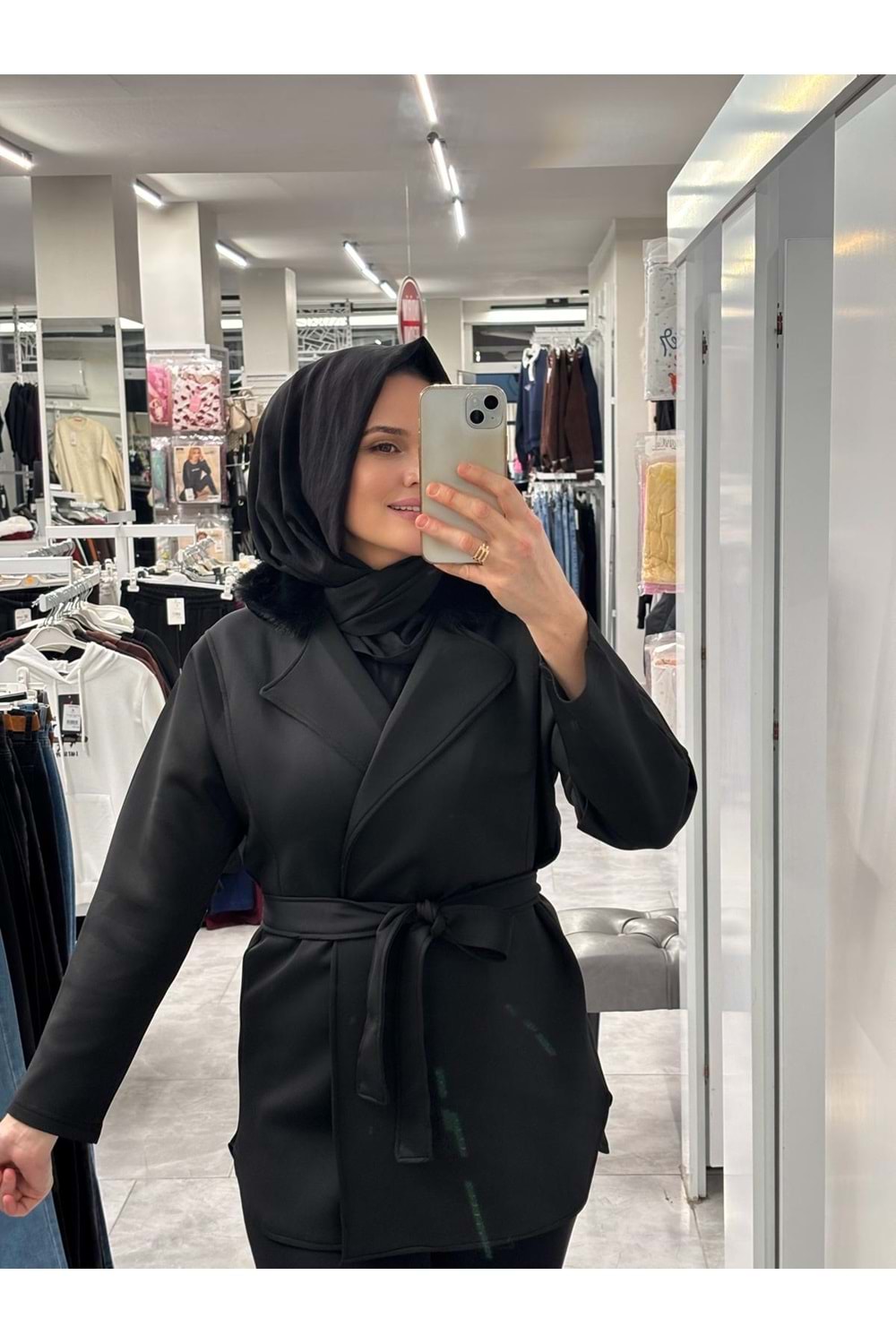 Yakası Kürklü Ceket 1094 - Siyah - L-XL - AZRA07218-57571