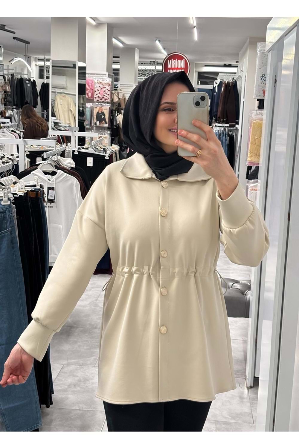 Yakası Kürklü Ceket 1094 - Taş - L-XL - AZRA07218-57573