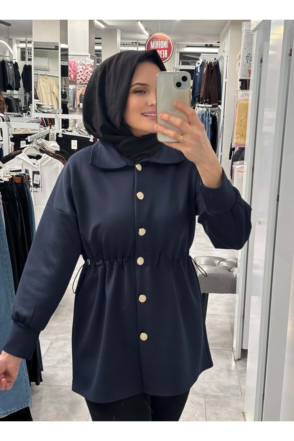 Beli Lastikli Ceket 1134 - Lacivert - L-XL - AZRA07220-57589