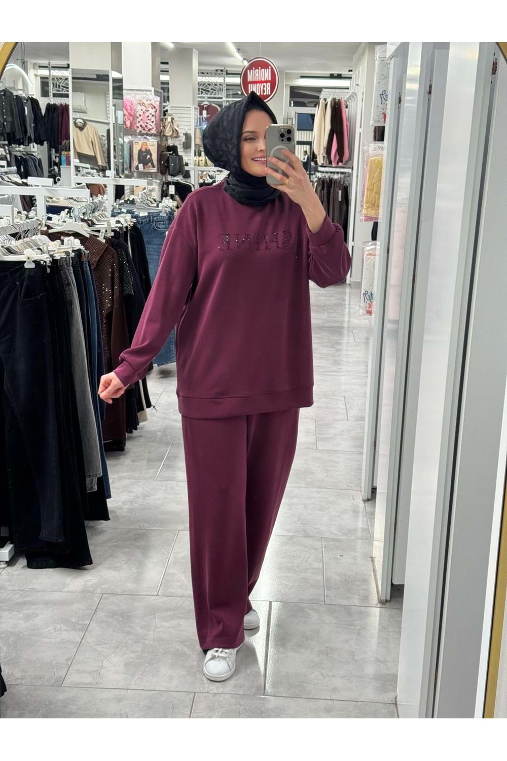 Karışık Taş Yazılı Takım 35975 - Bordo - L - AZRA07234-Bordo-L