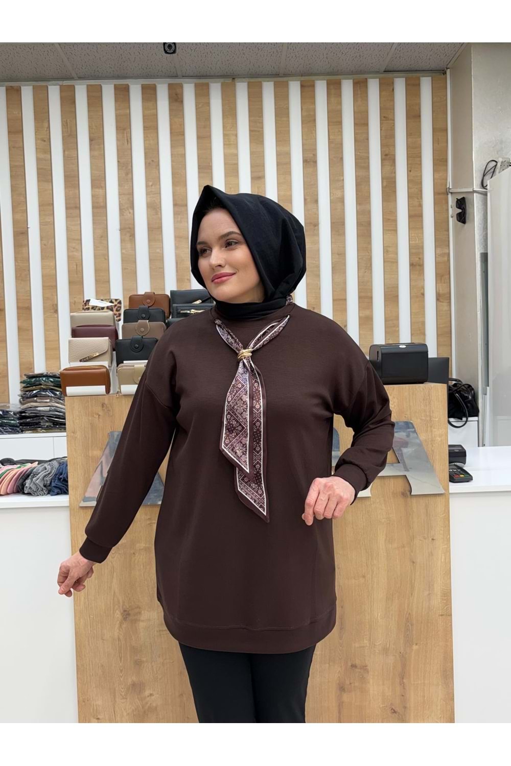 Oysho Fularlı Tunik 831 - Acı Kahve - L-XL - AZRA07299-58104