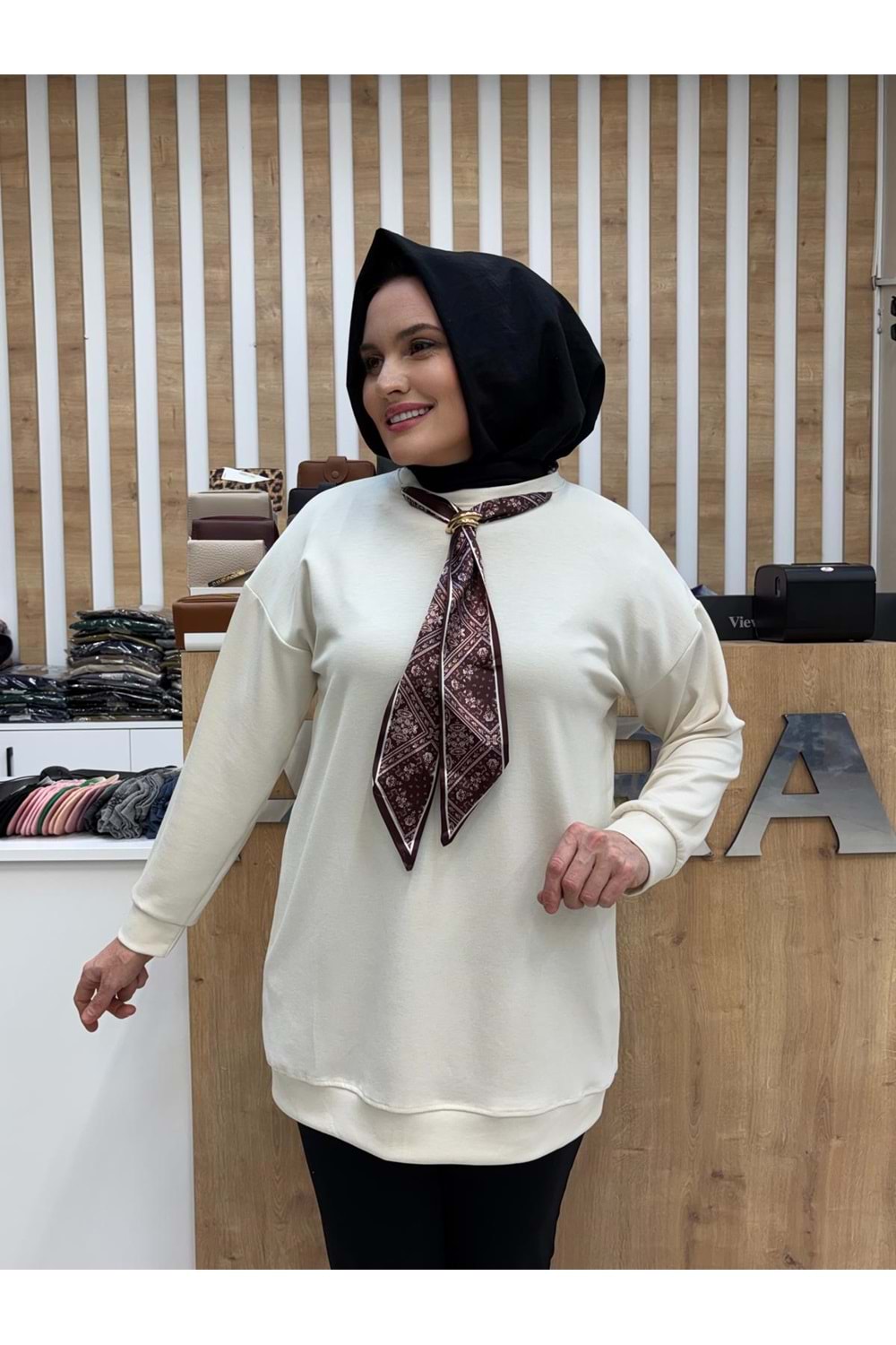Oysho Fularlı Tunik 831 - Bej - L-XL - AZRA07299-58106