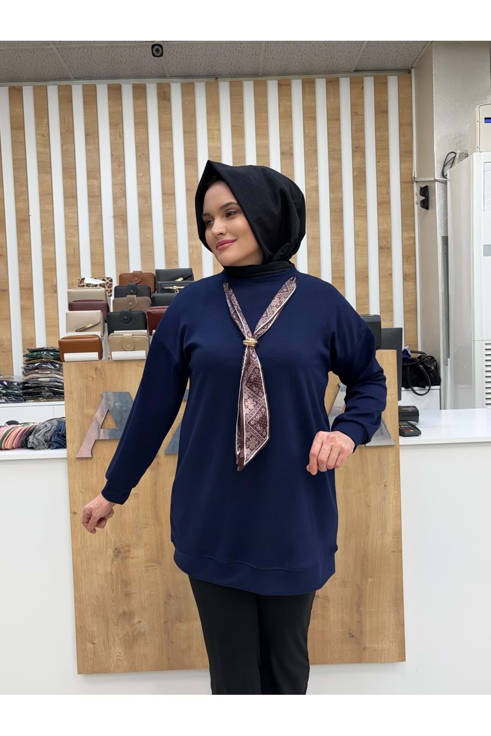 Oysho Fularlı Tunik 831 - Lacivert - S-M - AZRA07299-58107