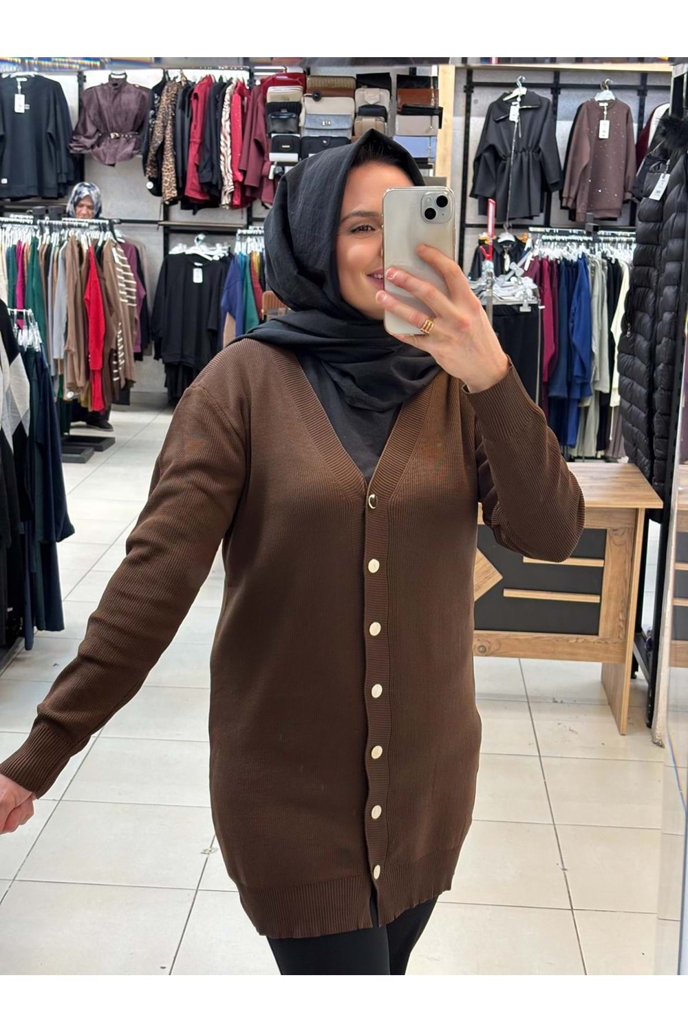 Gold Düğmeli hırka 3285 - Acı Kahve - TEK BEDEN