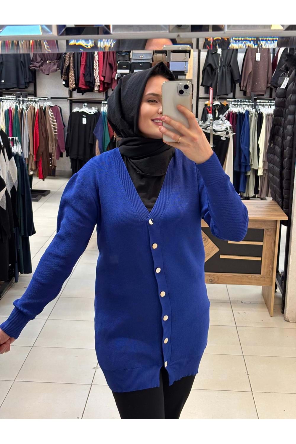 Gold Düğmeli hırka 3285 - Saks Mavi - TEK BEDEN