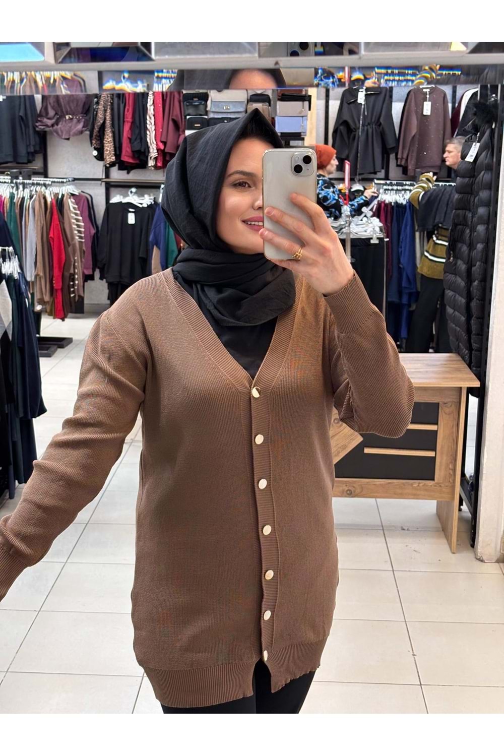 Gold Düğmeli hırka 3285 - Sütlü Kahve - TEK BEDEN