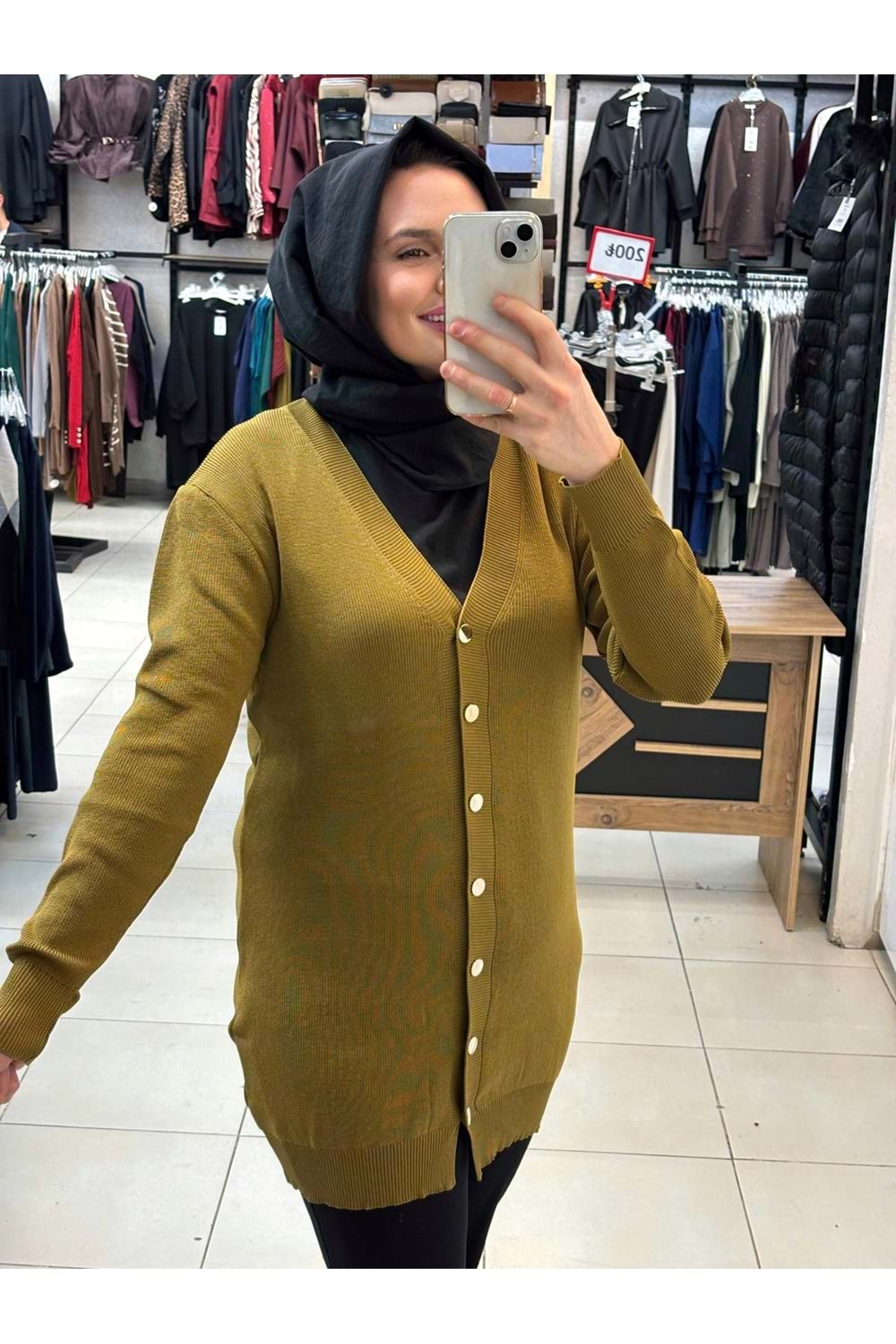 Gold Düğmeli hırka 3285 - Yağ Yeşili - TEK BEDEN