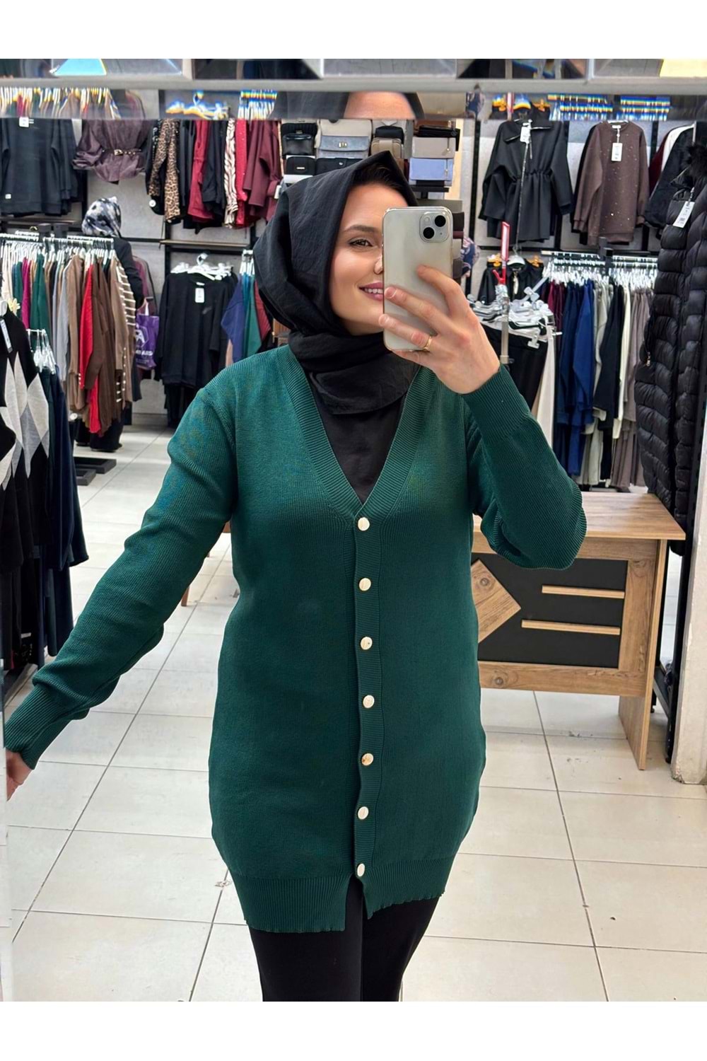 Gold Düğmeli hırka 3285 - Zümrüt Yeşili - TEK BEDEN