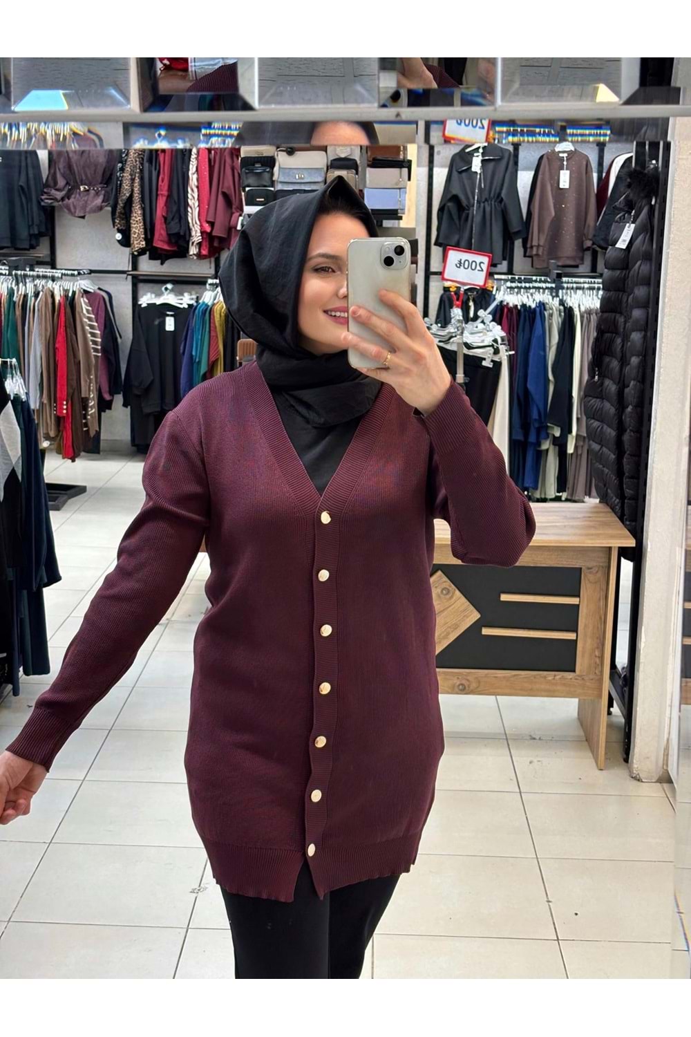 Gold Düğmeli hırka 3285 - Mürdüm - TEK BEDEN