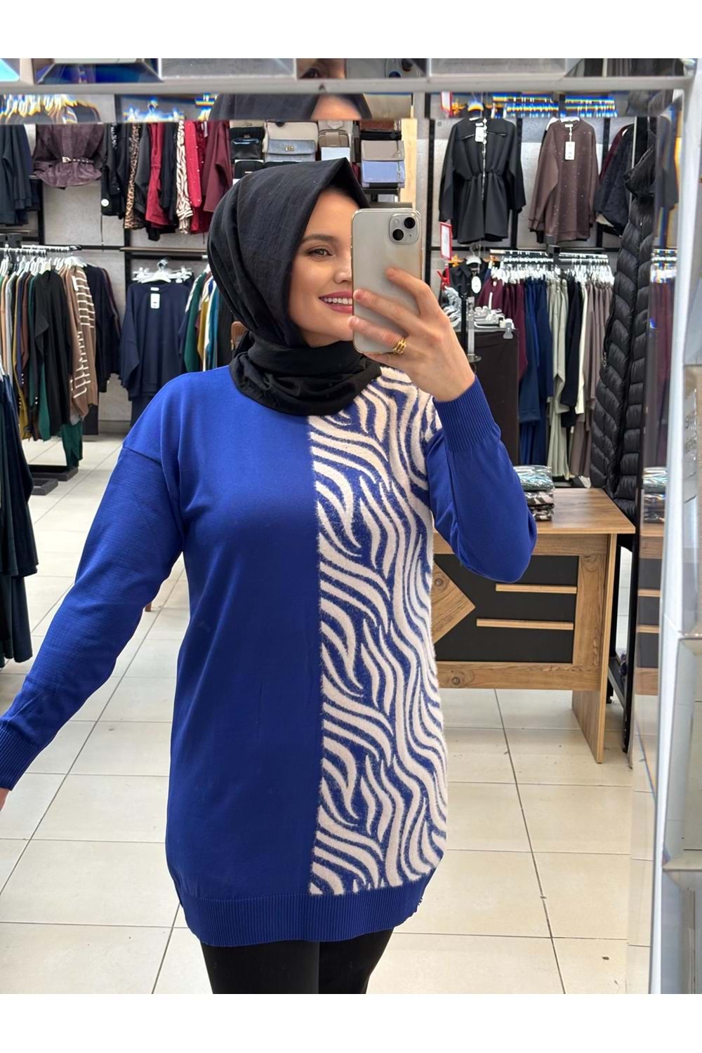 Zebra Tüylü Merserize Tunik 3284 - Saks Mavi - TEK BEDEN