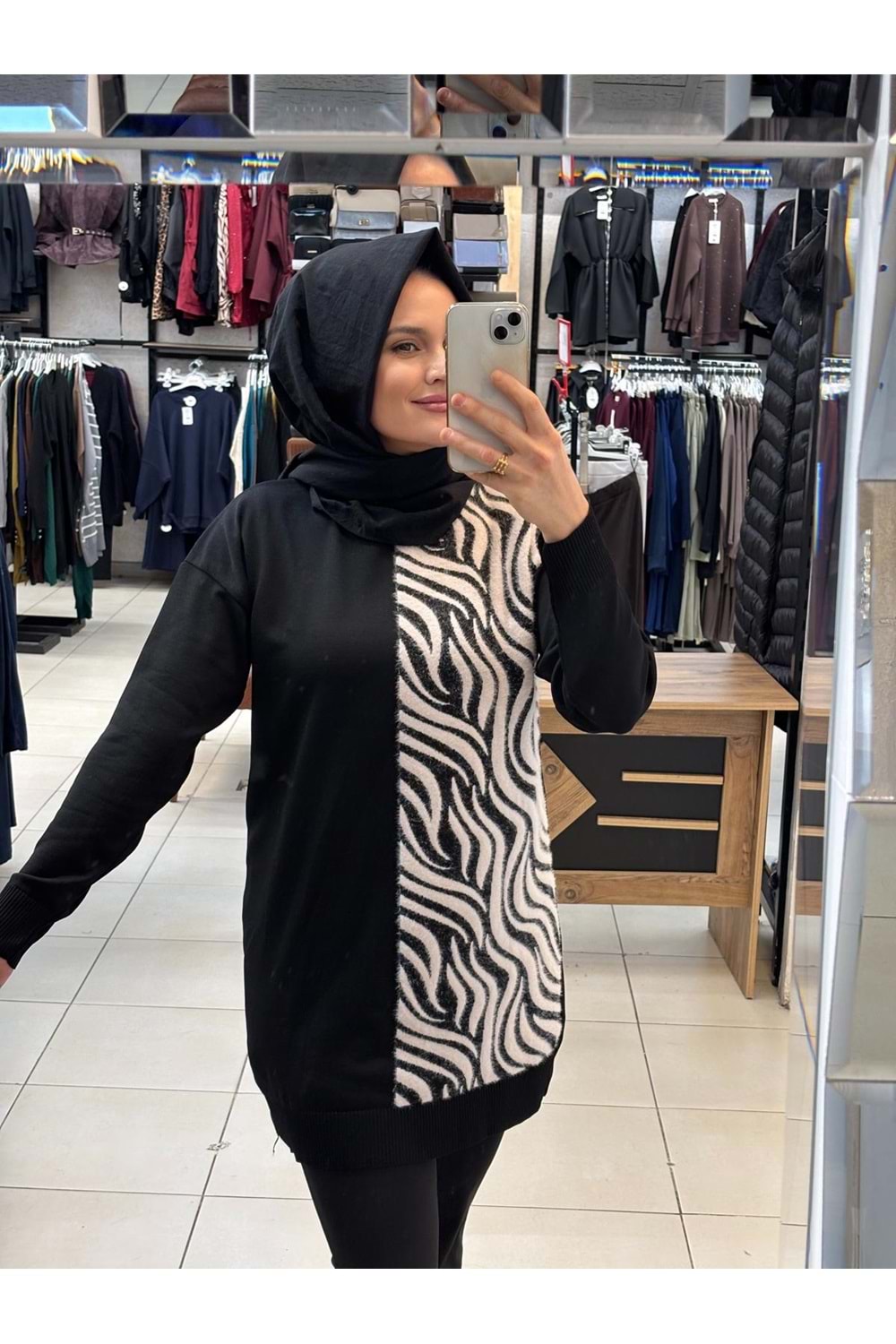Zebra Tüylü Merserize Tunik 3284 - Siyah - TEK BEDEN