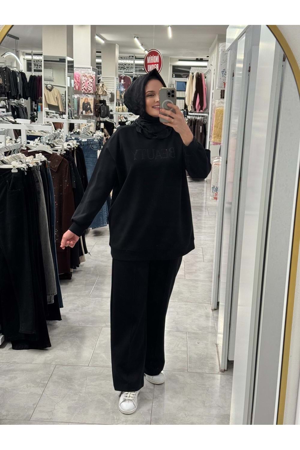 Tona Ton Baskı Ve Taşlı Takım 35790 - Siyah - L - AZRA07386-Siyah-L