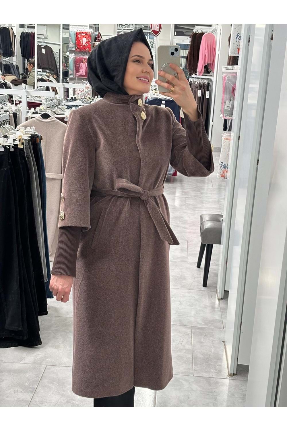 Gold Düğmeli Kaban 9010 - Kahve Rengi - 40 - AZRA07388-Kahve Rengi-40