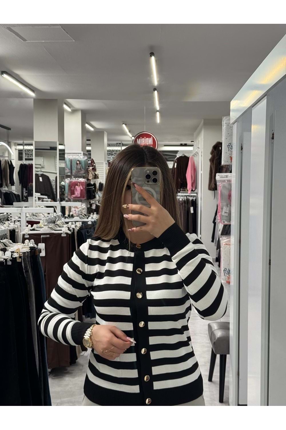 Çizgili Kısa Merserize Hırka 4263 - Siyah - TEK BEDEN - AZRA07404-58678