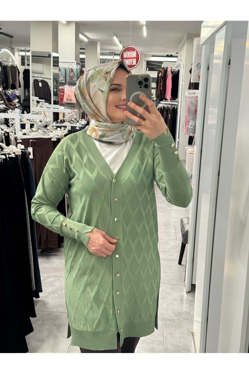 Baklava Desen Merserize Hırka 3290 - Mint Yeşili - TEK BEDEN - AZRA07406-58695