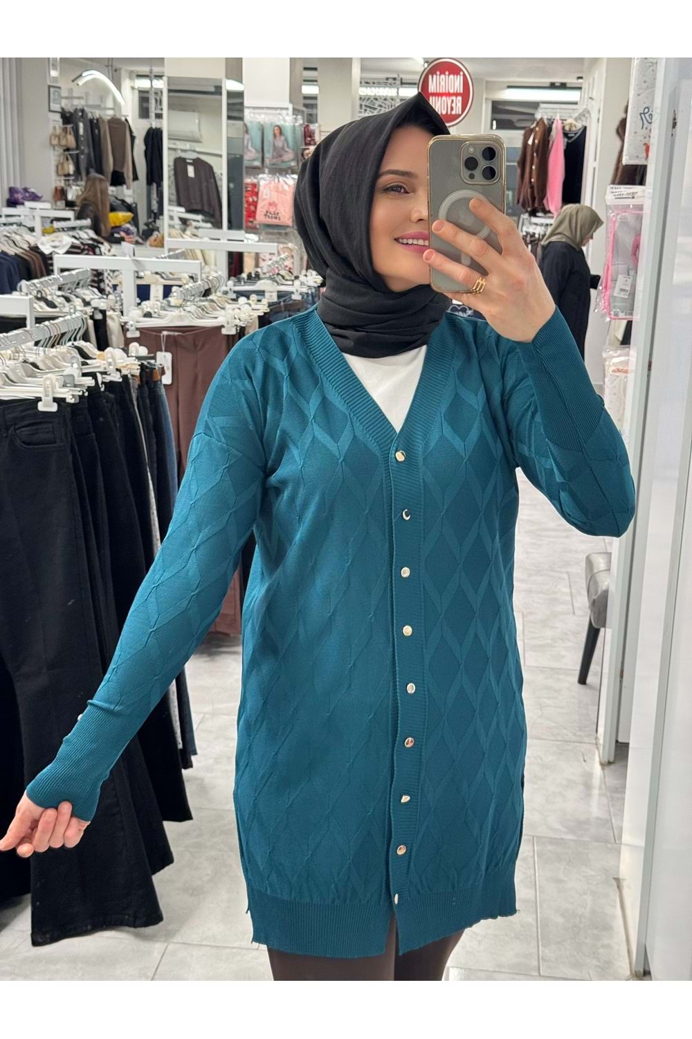 Baklava Desen Merserize Hırka 3290 - Petrol Mavi - TEK BEDEN - AZRA07406-58697