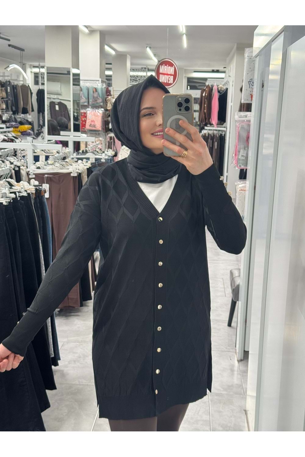 Baklava Desen Merserize Hırka 3290 - Siyah - TEK BEDEN - AZRA07406-58698