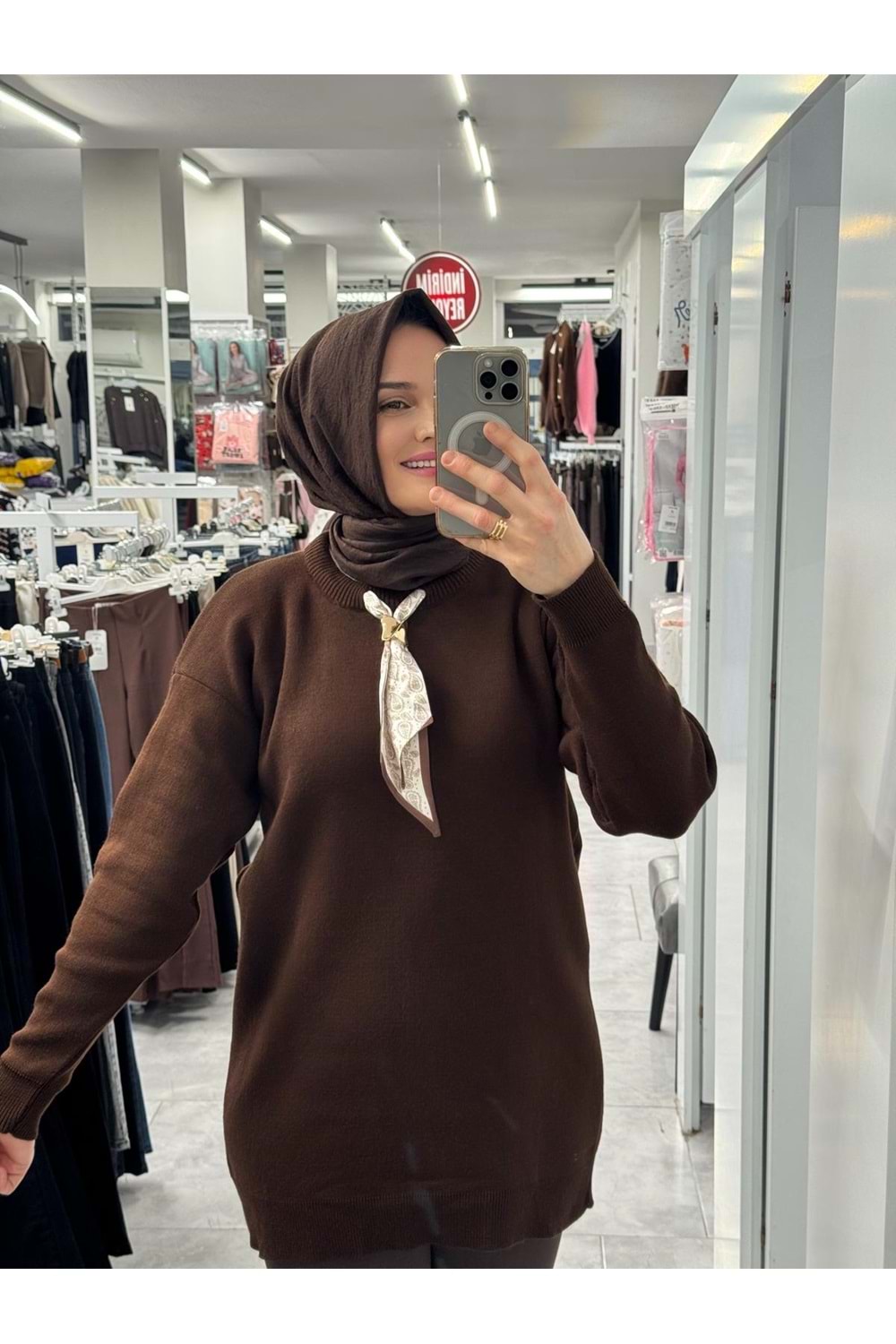 Fularlı Triko Tunik 3289 - Acı Kahve - TEK BEDEN - AZRA07408-58709