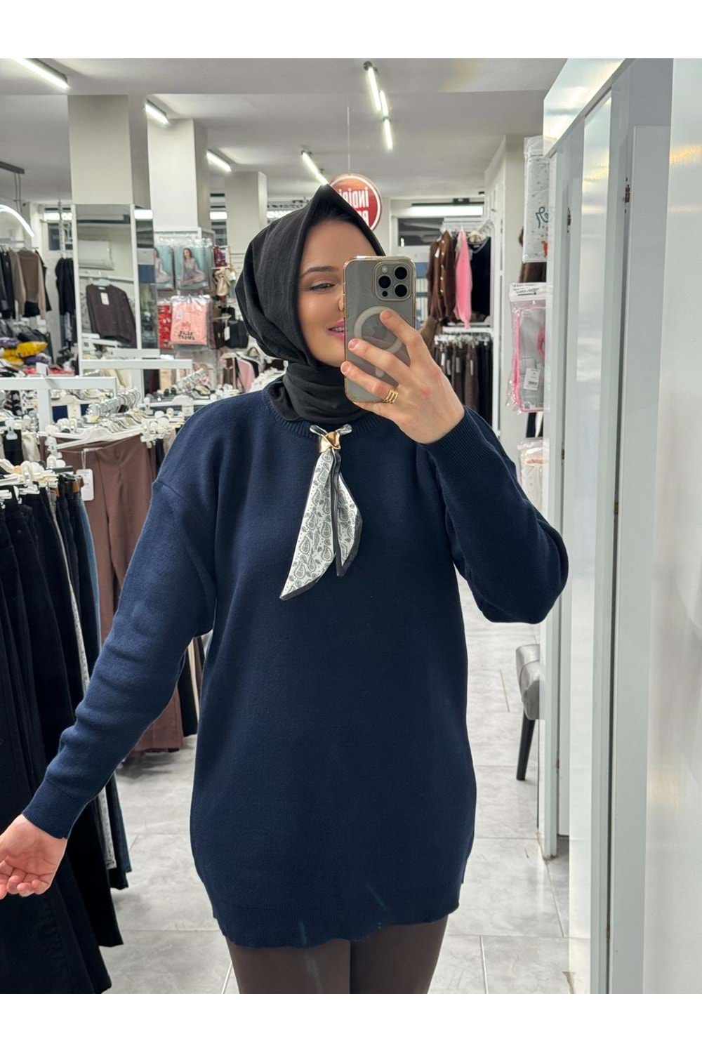 Fularlı Triko Tunik 3289 - Lacivert - TEK BEDEN - AZRA07408-58712