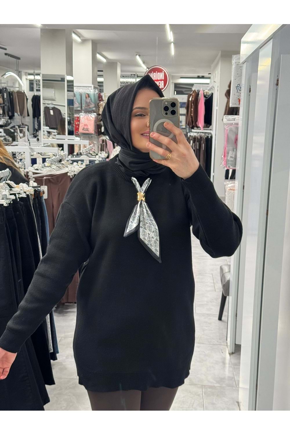 Fularlı Triko Tunik 3289 - Siyah - TEK BEDEN - AZRA07408-58713