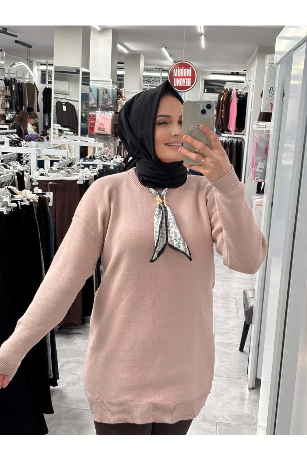 Fularlı Triko Tunik 3289 - Toz Pembe - TEK BEDEN - AZRA07408-58715