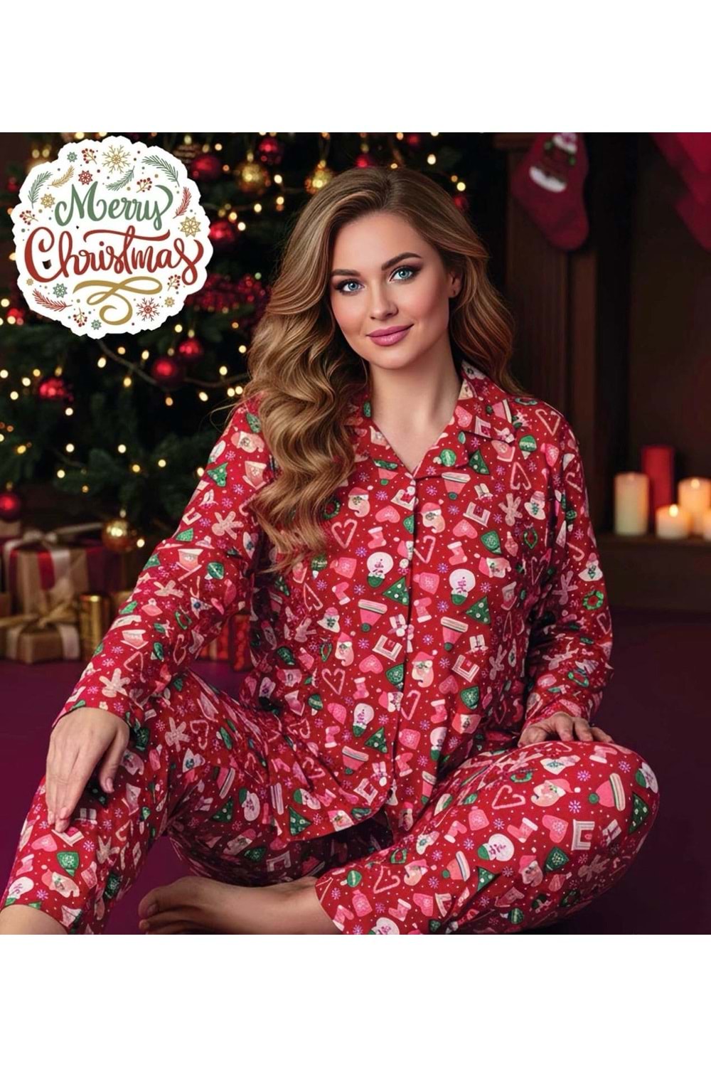 Kar Küreli Pijama Takımı 6876 - Kırmızı - S-M