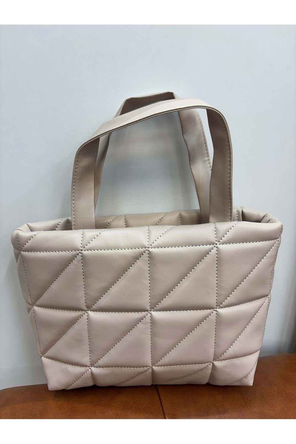 Kapitone Desenli Çanta 1748 - Bej - TEK BEDEN