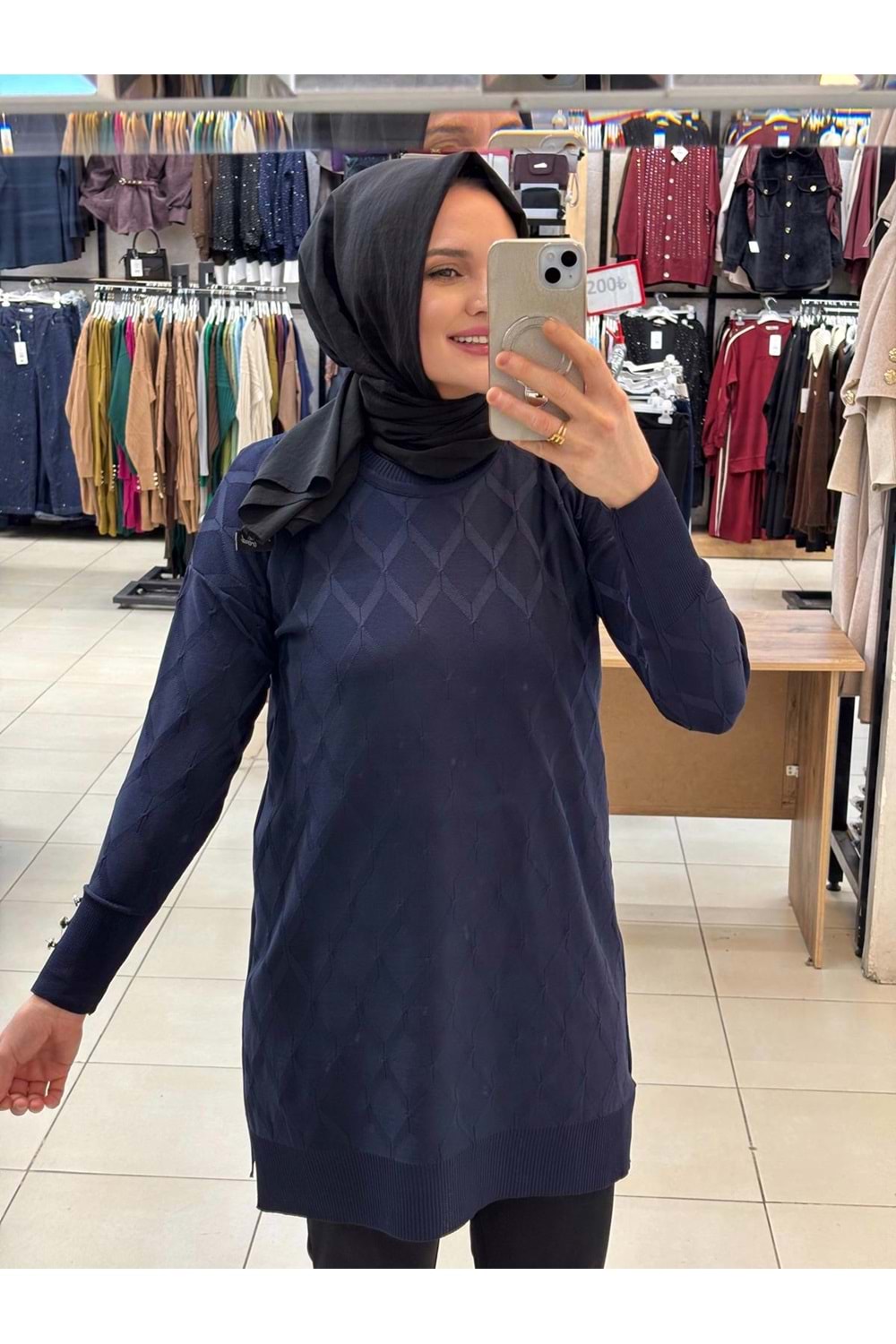 Baklavalı Merserize Tunik 3288 - Lacivert - TEK BEDEN - AZRA07490-59187