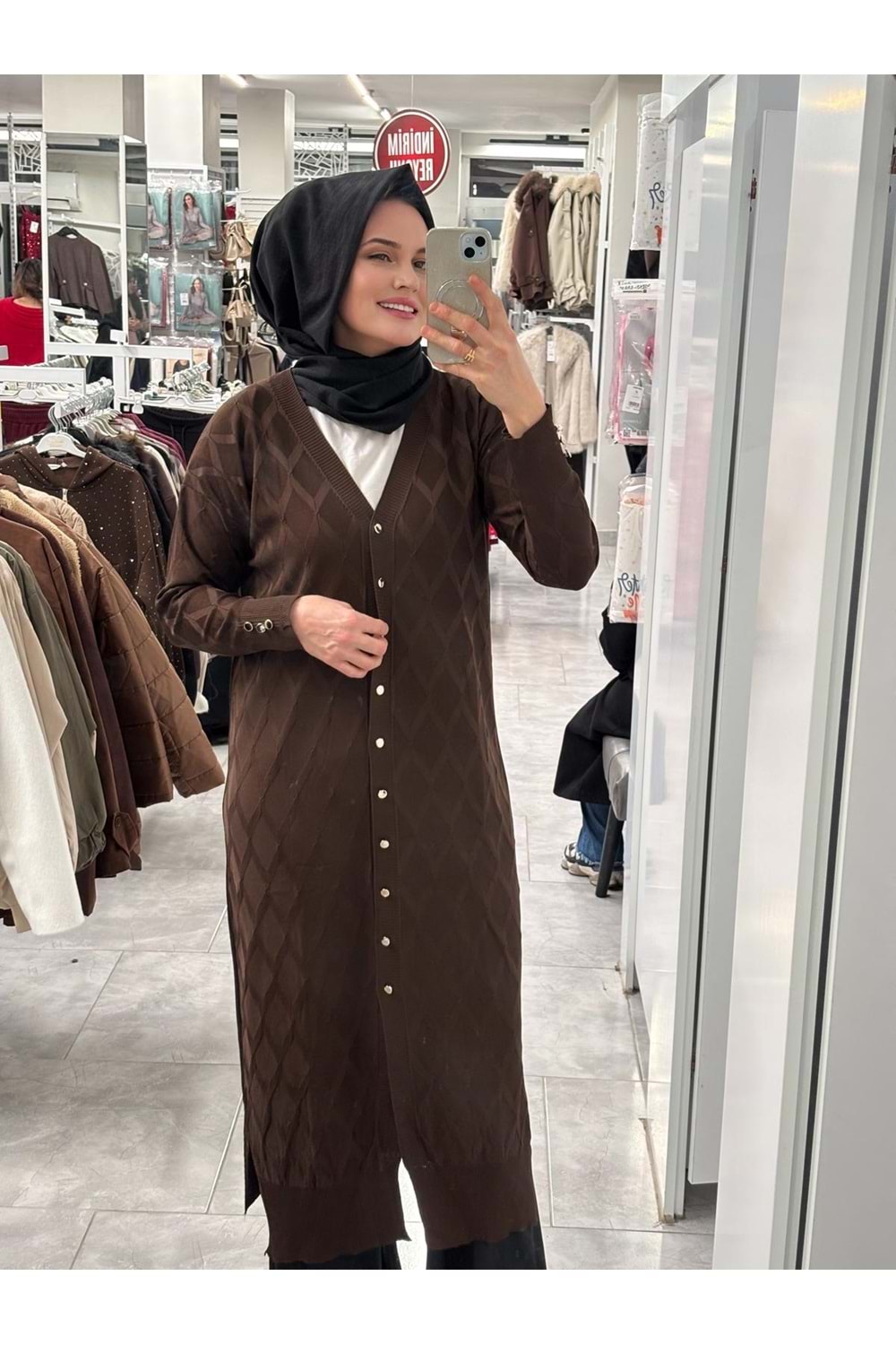 Uzun Baklava Desen Hırka 3295 - Acı Kahve - TEK BEDEN - AZRA07491-59193