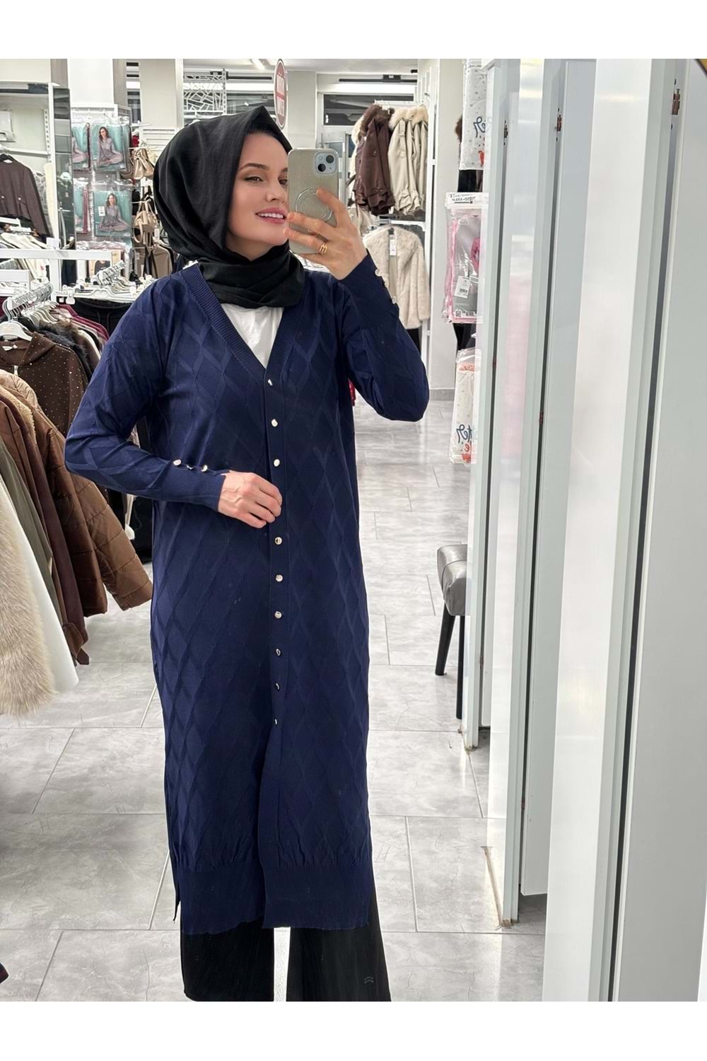 Uzun Baklava Desen Hırka 3295 - Lacivert - TEK BEDEN - AZRA07491-59197