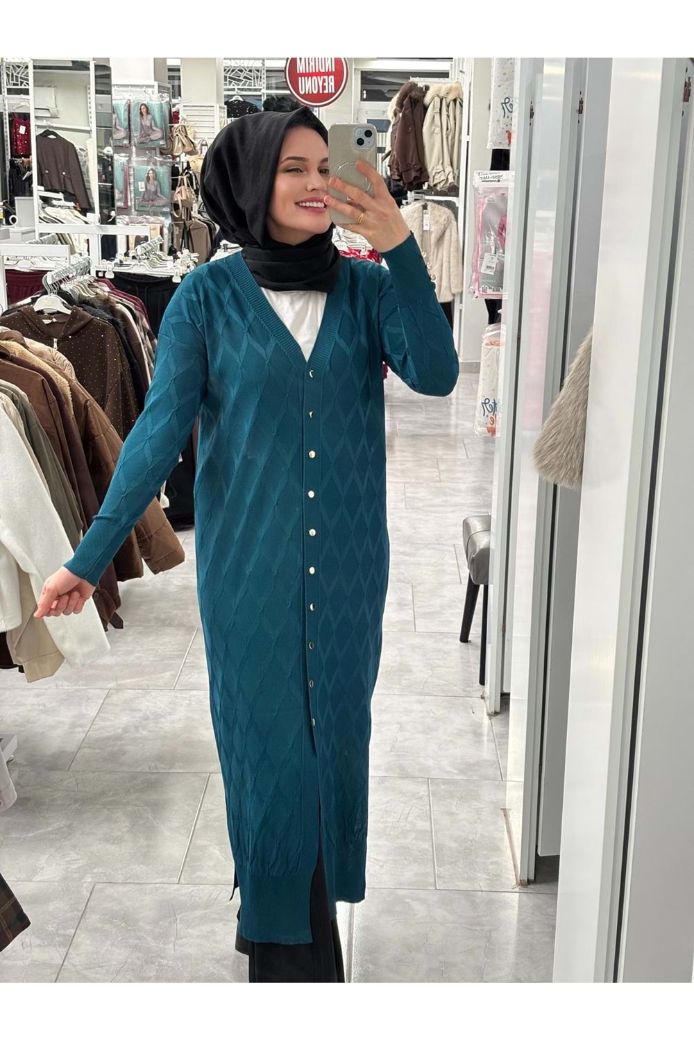 Uzun Baklava Desen Hırka 3295 - Petrol Mavi - TEK BEDEN - AZRA07491-59199