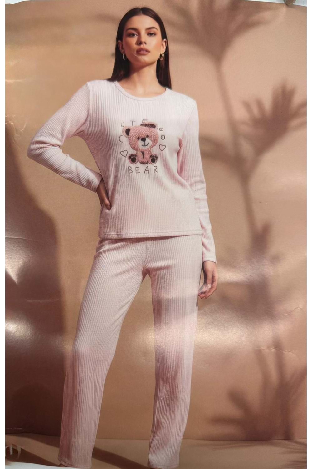 Baskılı Pijama Takımı 1811 - Pudra - L - AZRA07492-59219