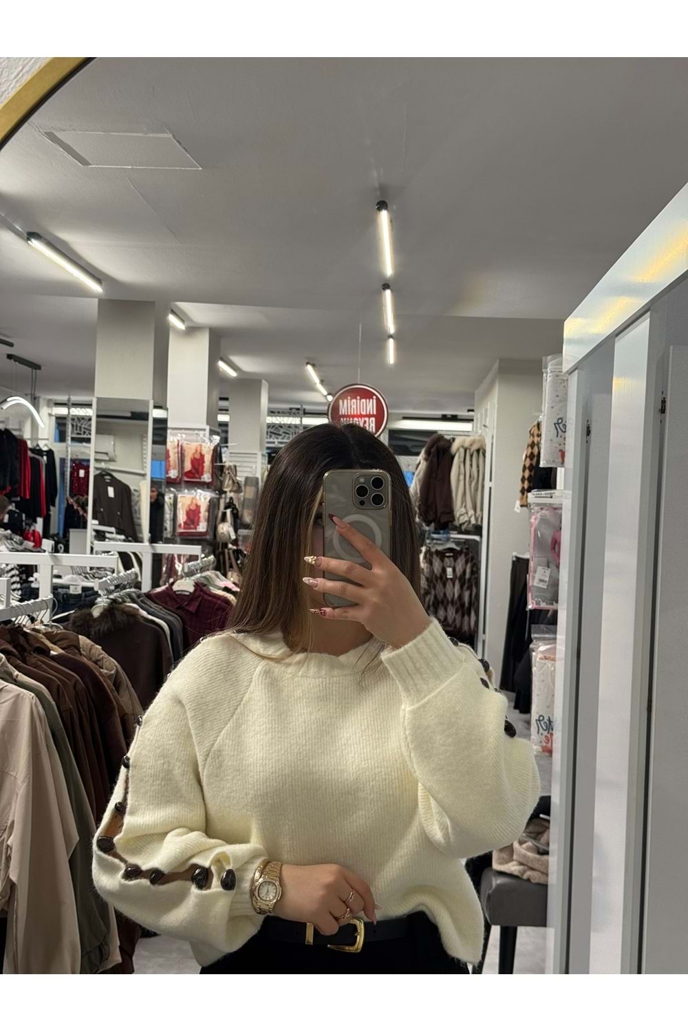 Kol Detaylı Triko Kazak 2574 - Bej - TEK BEDEN - AZRA07499-59256