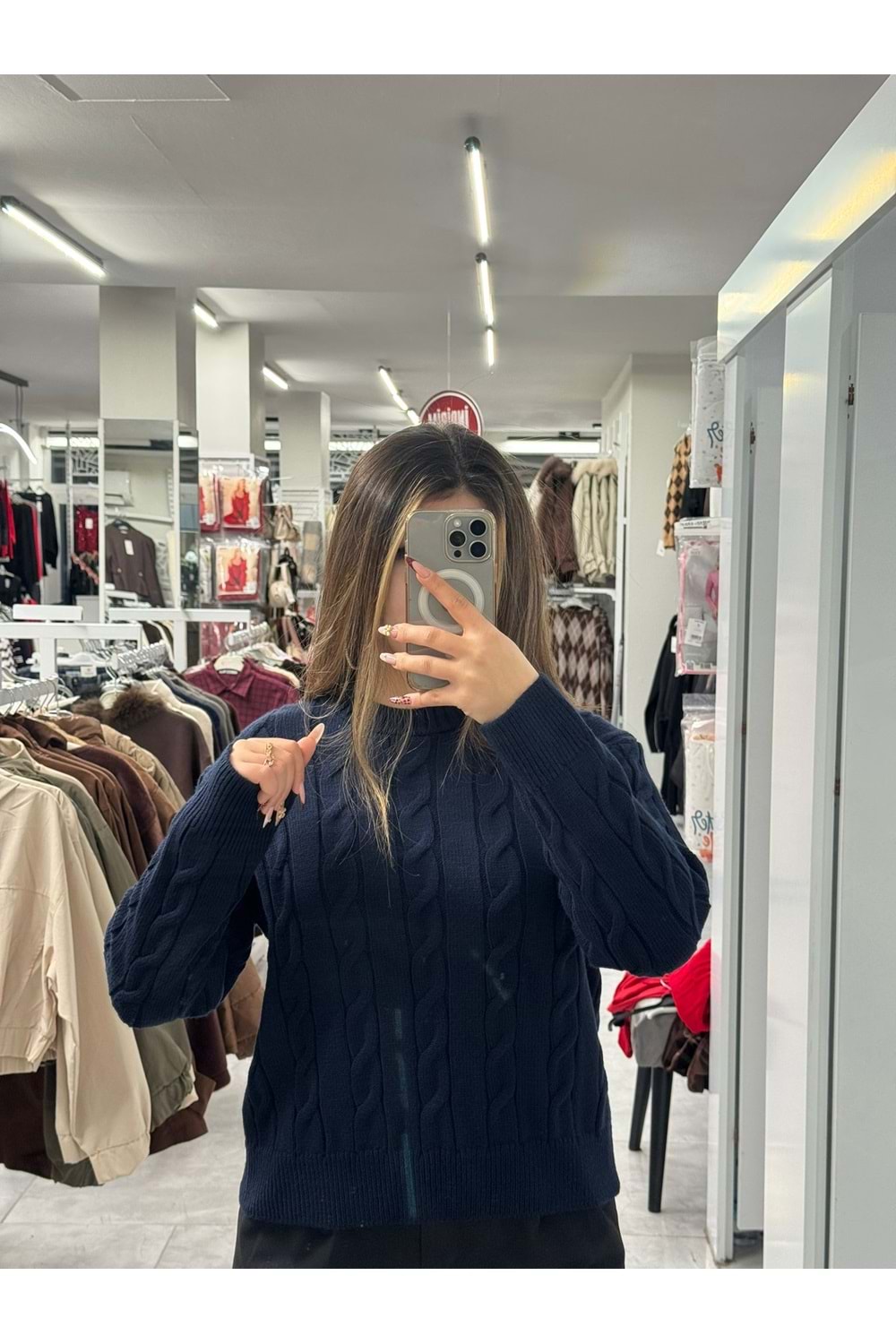 Saç Örgülü Triko Kazak 2573 - Lacivert - TEK BEDEN - AZRA07511-59305