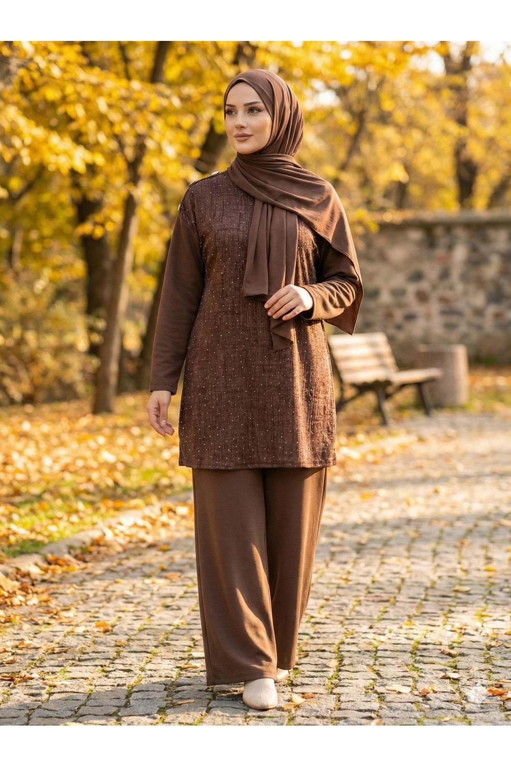 İpek Qupra Detaylı Takım 8187 - Acı Kahve - S-M