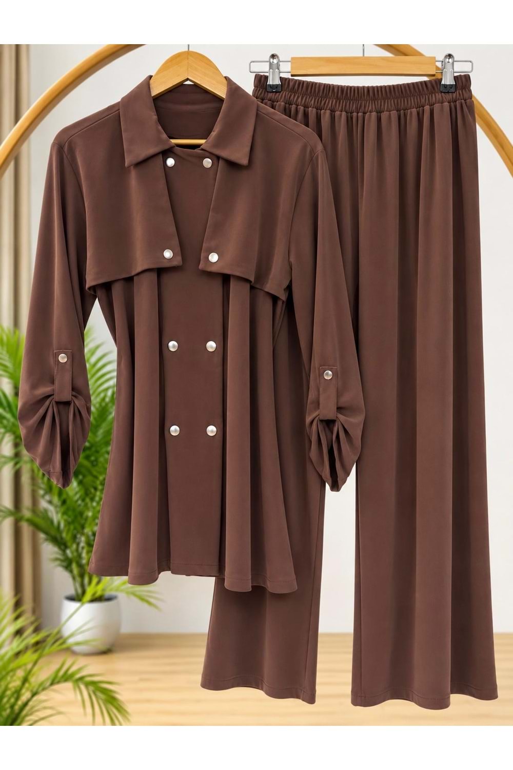 Çıtçıtlı Tensel Takım 4479 - Kahve Rengi - S-M