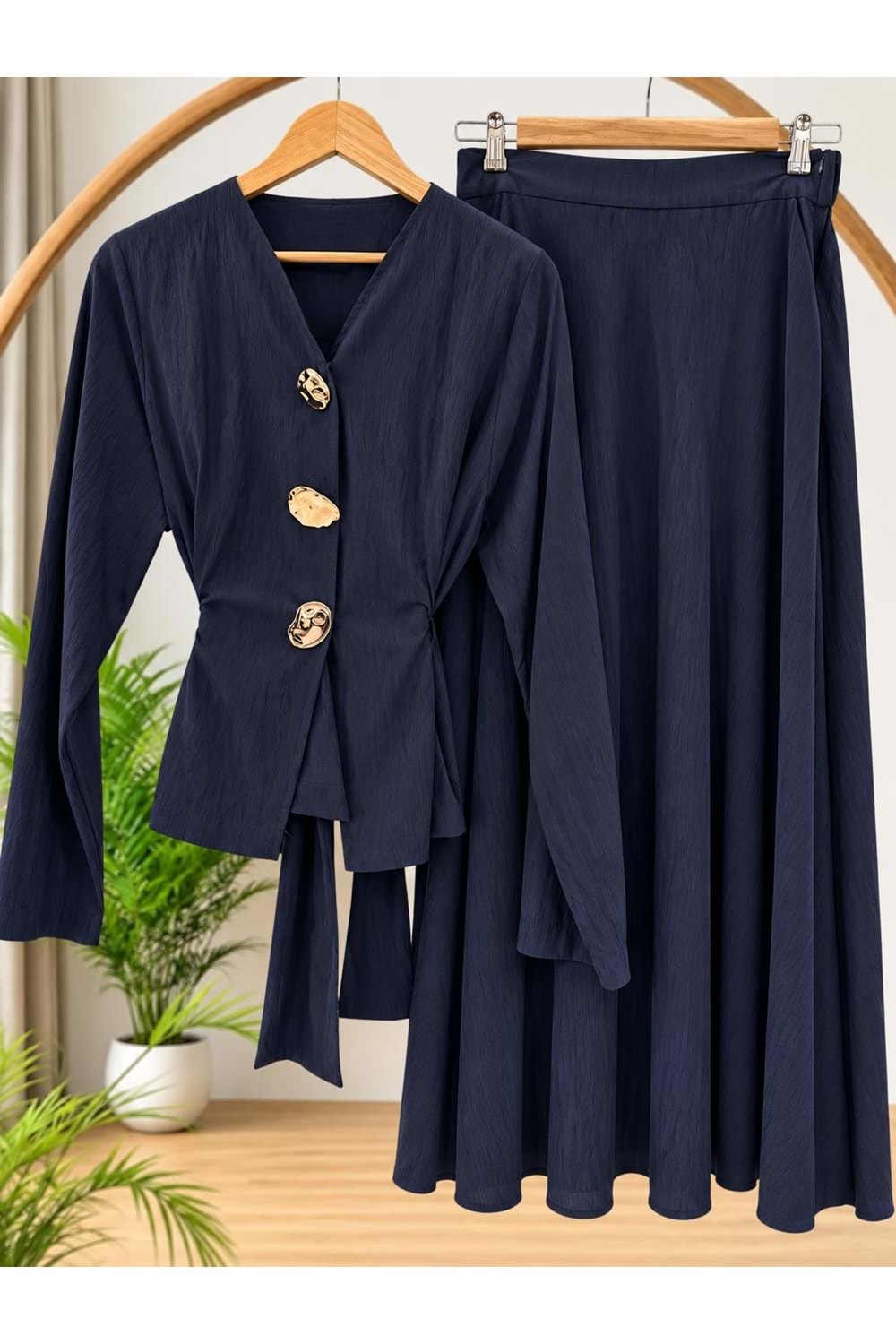 Gold Düğme Detaylı Takım 37043 - Lacivert - L
