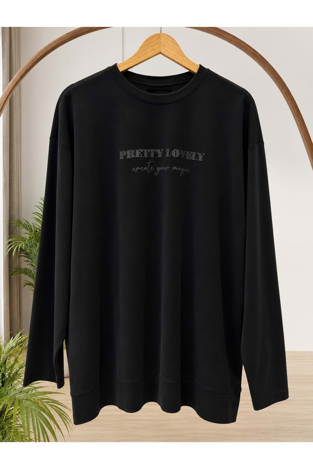 Baskılı Basic Sweat 37840 - Siyah - TEK BEDEN