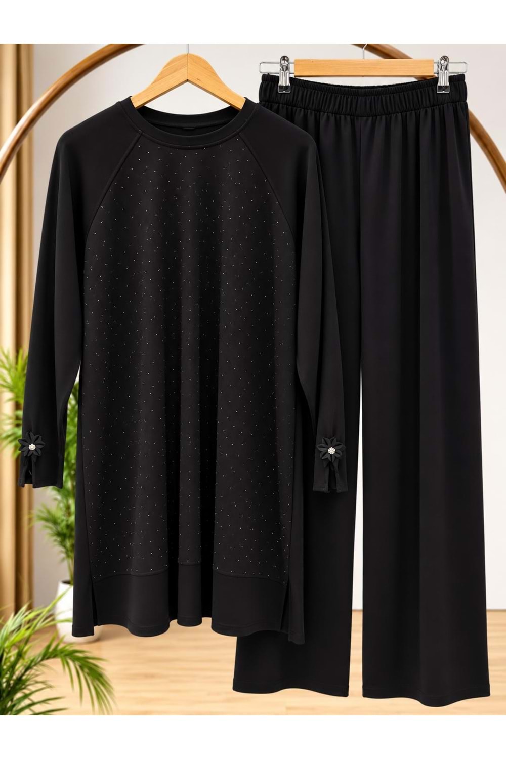Taşlı Kol Detaylı Takım 605104 - Siyah - XL