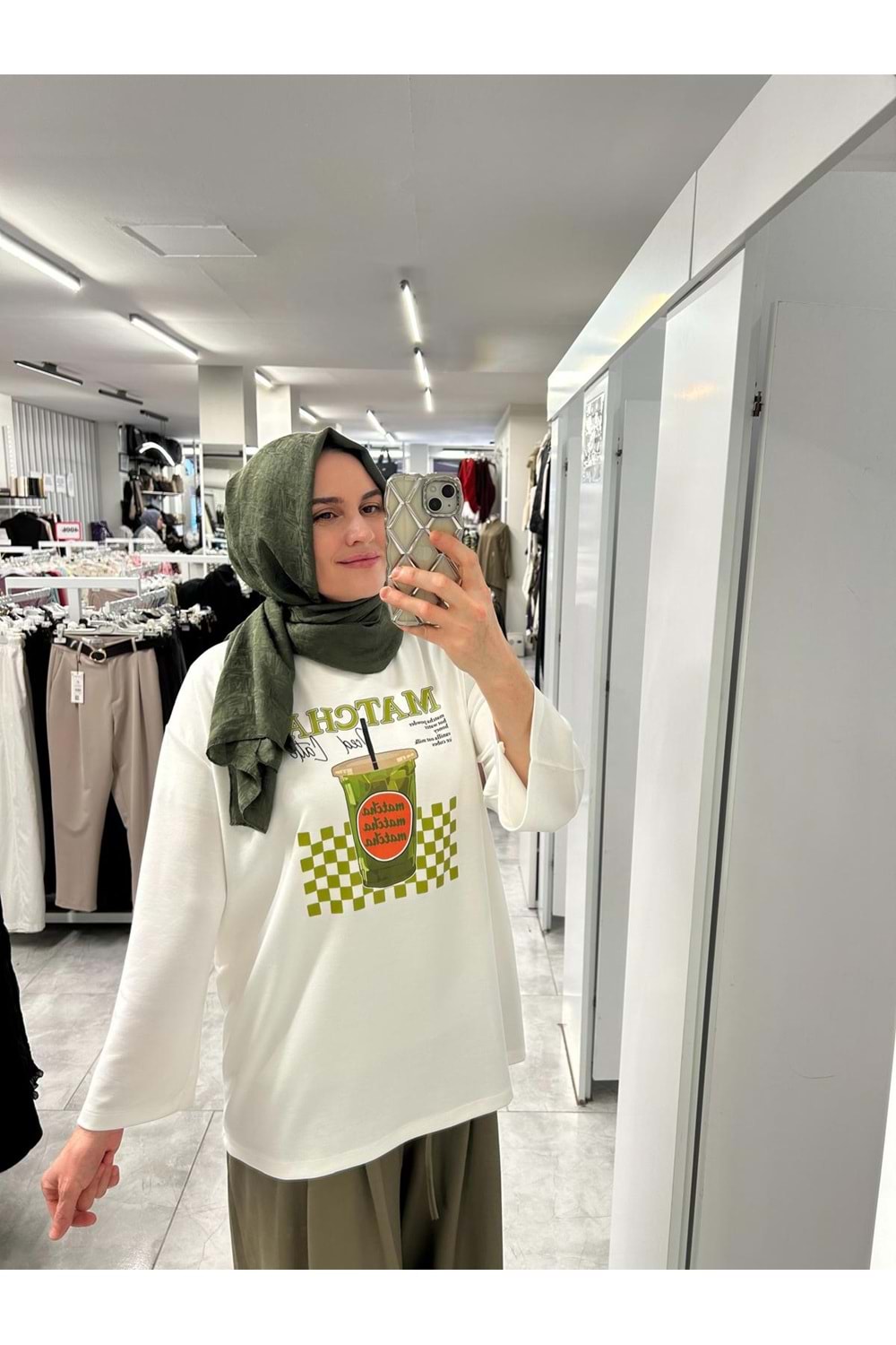 Djital Baskı Detaylı Bisiklet Yaka Oysho Kumaş Tunik 27181 27177 27179 - Yeşil - S-M