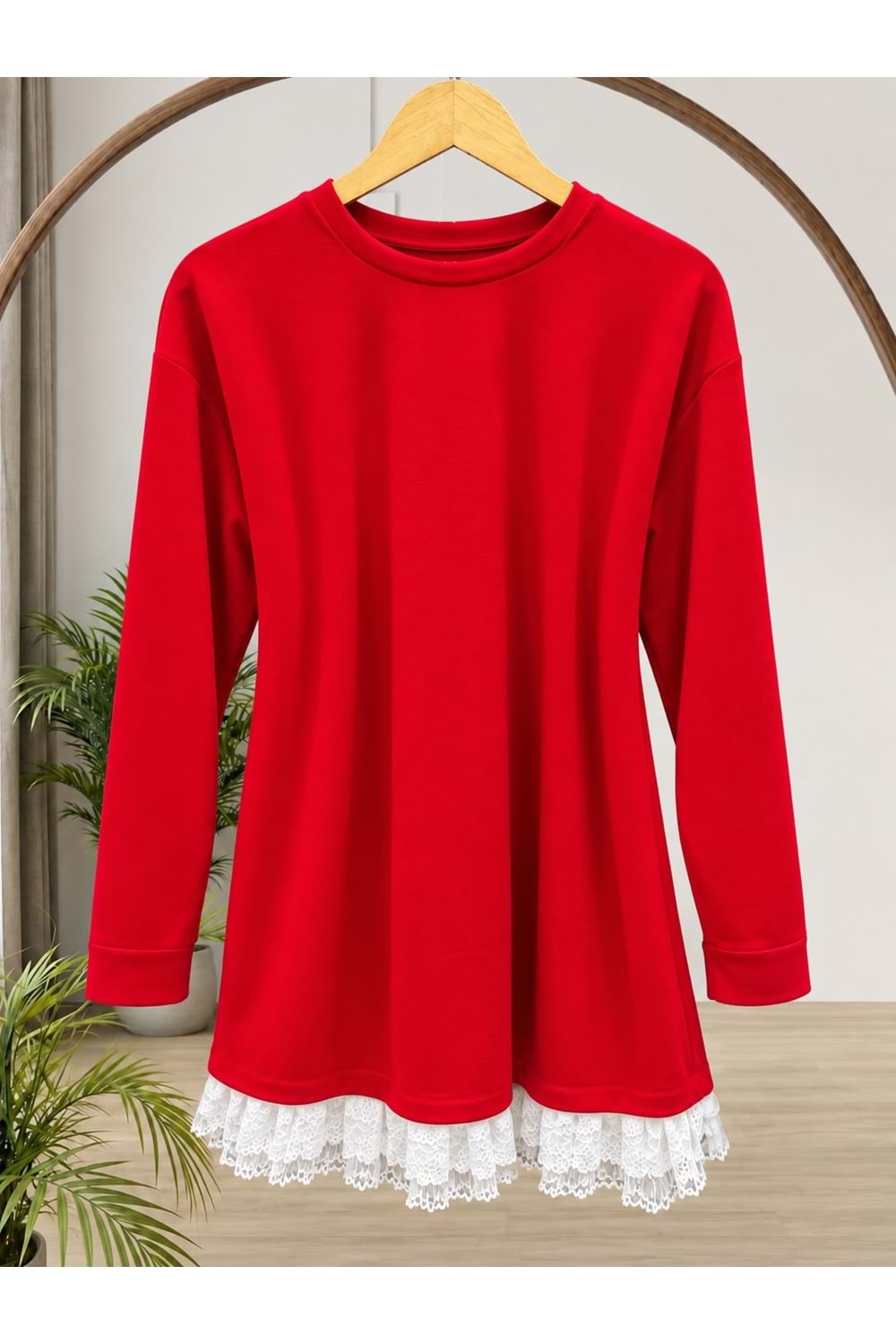 Eteği Tüllü Tunik 3030 - Kırmızı - L-XL