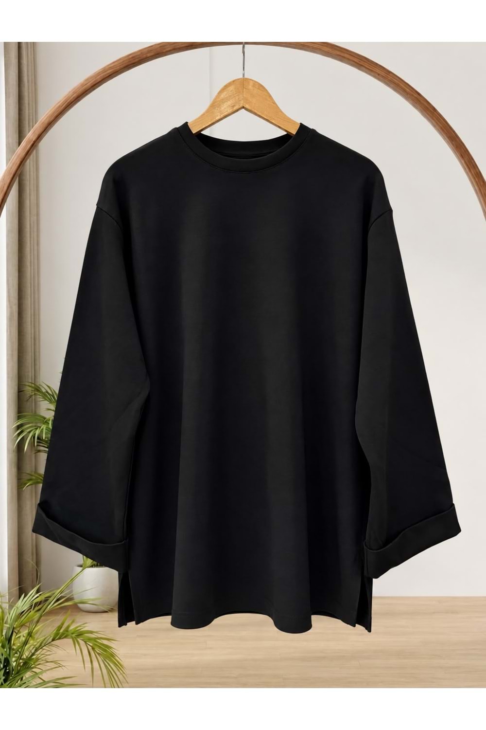 Belden Kemerli Face Kumaş Tunik 27217 - Siyah - L-XL